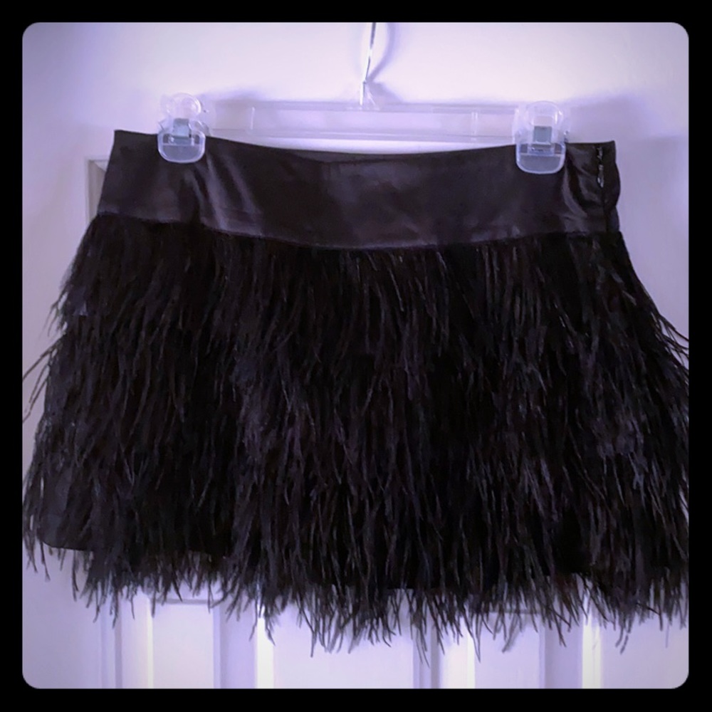 Bebe feather mini skirt